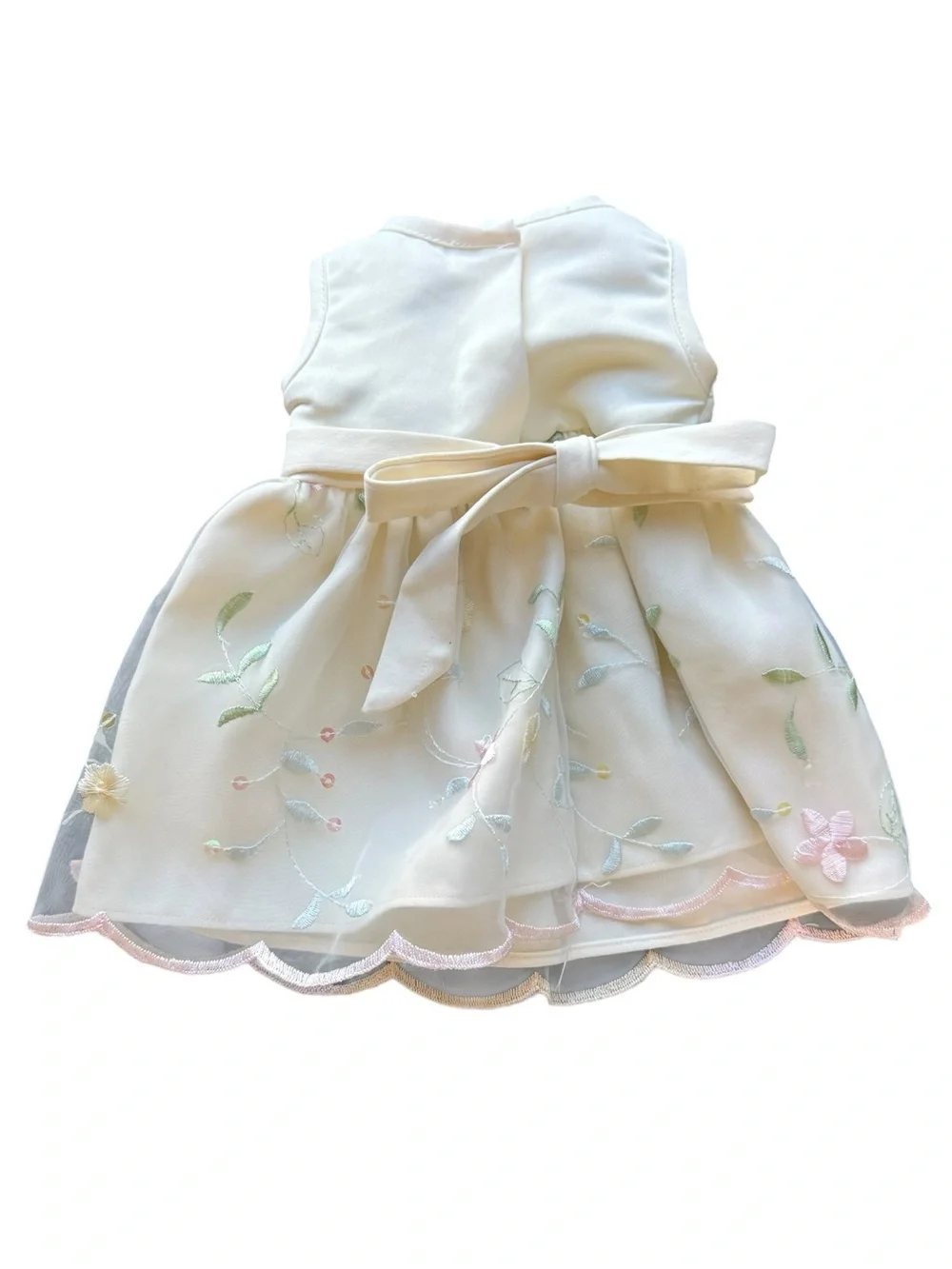 Ivory Floral Embroidered Doll Dress with Rosette